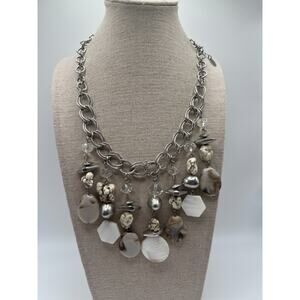 Laura Ashley Bib Necklace Shell Howlite Glass Bead Silver Tone Adjustable